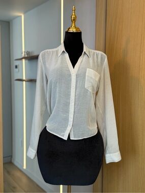 Ecote Sheer Cream Button-Up Blouse | Soft Minimal Muse